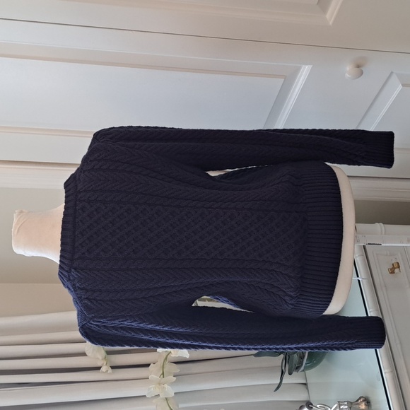 J.Crew‎ Womens Navy Cableknit Crewneck Pullover Sweater Puff Sleeves MED - Picture 3 of 7